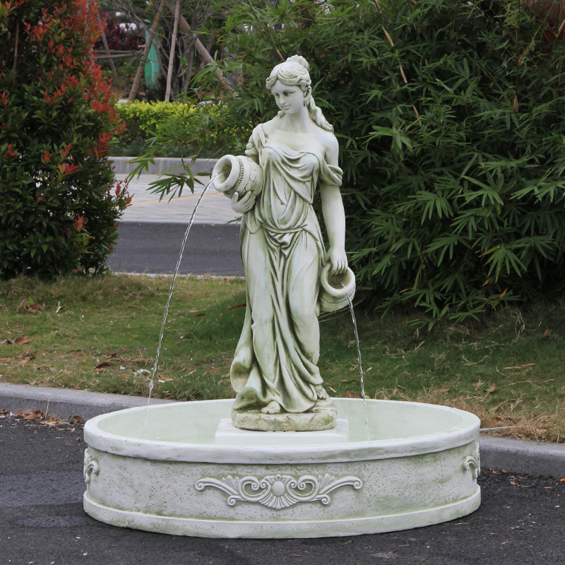 人物雕塑户外鱼塘流水喷泉装饰