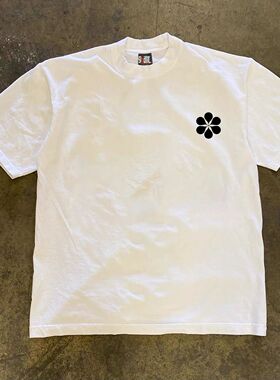 ZELIA 230g重磅潮牌港风ins白色小花短袖T恤男女休闲简约宽松圆领