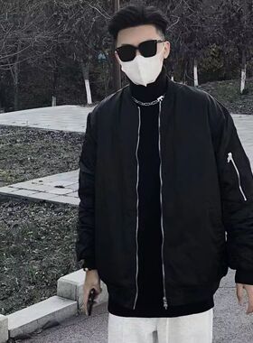 ZELIA 春秋季网红美式高街飞行夹克男简约黑色棒球服上衣潮流拉链