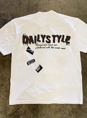 ZELIA 圆领复古街头hiphop嘻哈风字母印花短袖夏潮流百搭半袖毕业