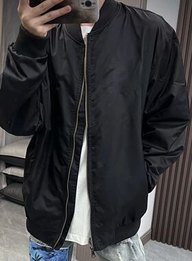 ZELIA 秋冬新款美式复古拉链外套男潮牌飞行黑色夹克休闲纯色棒球