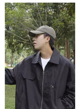 ZELIA 不规则口袋日系个性男女春秋款工装夹克黑色显瘦衣服宽松翻