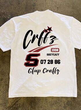 ZELIA 美式复古潮流印花短袖T恤男夏季宽松230G重磅体恤半袖白色