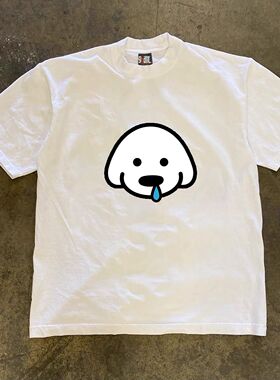 ZELIA 白色趣味风可爱头印花T恤230G重磅男女短袖夏季百搭半袖