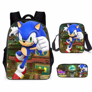 Sonic the Hedgehog刺猬音速小子小学生书包挎包笔袋三件套大容量