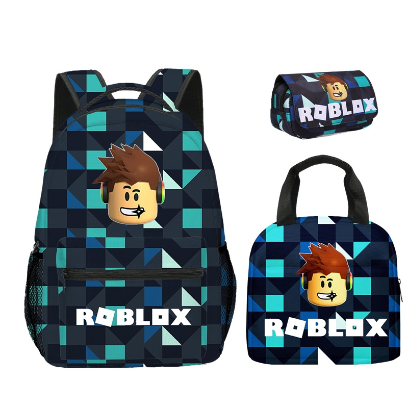 ROBLOX笔袋餐包书包三件套2-3-4-5-6年级双层笔袋午餐包护脊背包