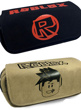 Roblox笔袋学生文具袋双层大容量翻盖帆布带拉链收纳袋铅笔盒