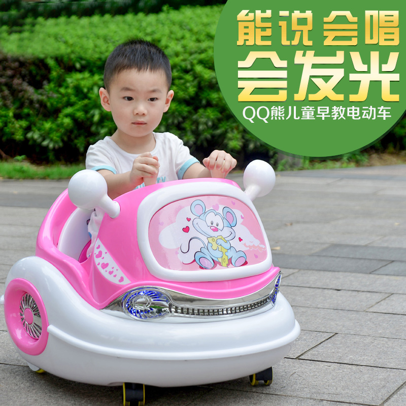 QQ熊兒童四輪寶寶玩具帶遙控汽車小孩可坐室內嬰兒雙驅童車電動車