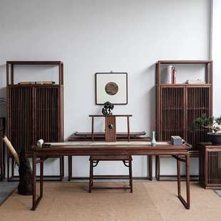 新中式书桌老榆木书法桌实木毛笔写字台老式禅意简约办公轻奢书桌