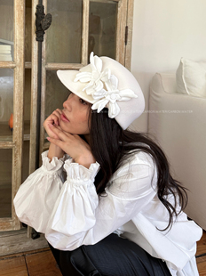 Carbon Water立体感手工花朵羊毛帅气骑士帽优雅马术帽