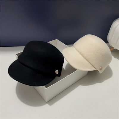 羊毛鸭舌帽逛街优雅女秋冬短檐