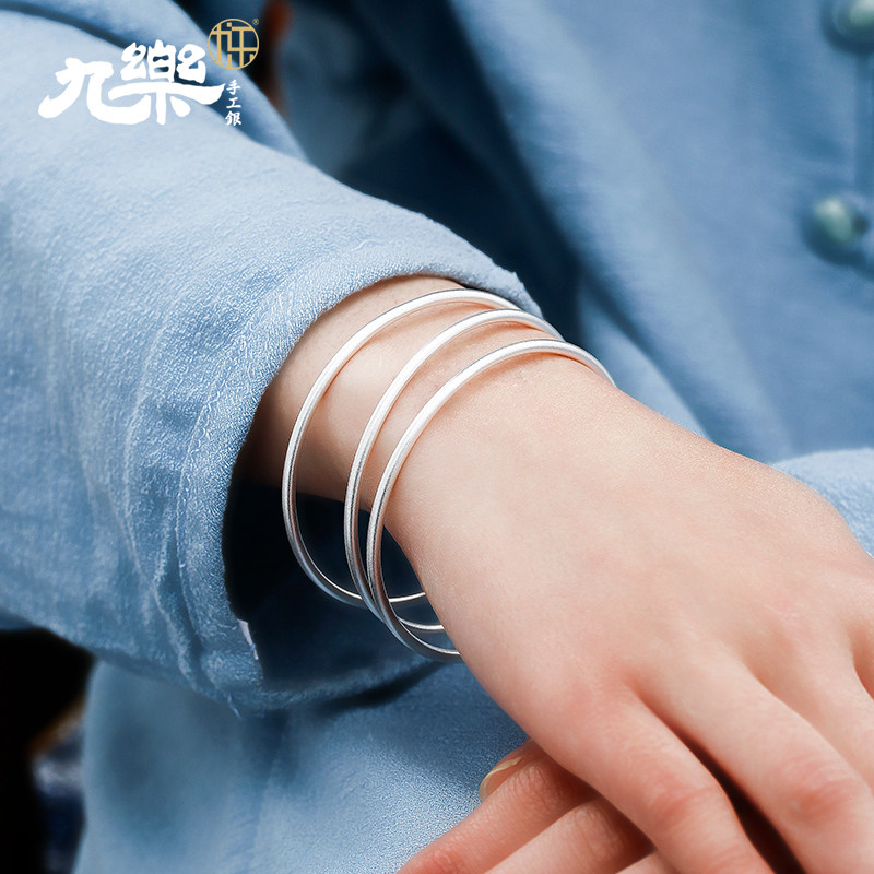 여성을 위한 JIULE 999 순은 팔찌 젊은 스타일 얇은 원 고대 징글 팔찌 세 가지 삶 세 세대 은 팔찌 여자 친구를 위한 선물