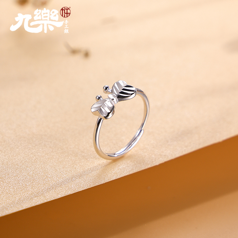 S925蝴蝶结光面戒指银指环