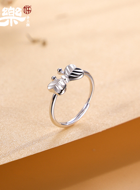 S925蝴蝶结光面戒指银指环