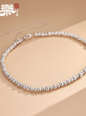九乐S925纯银猫眼石项链女年轻款轻奢时尚小珠心锁银项链送女友礼