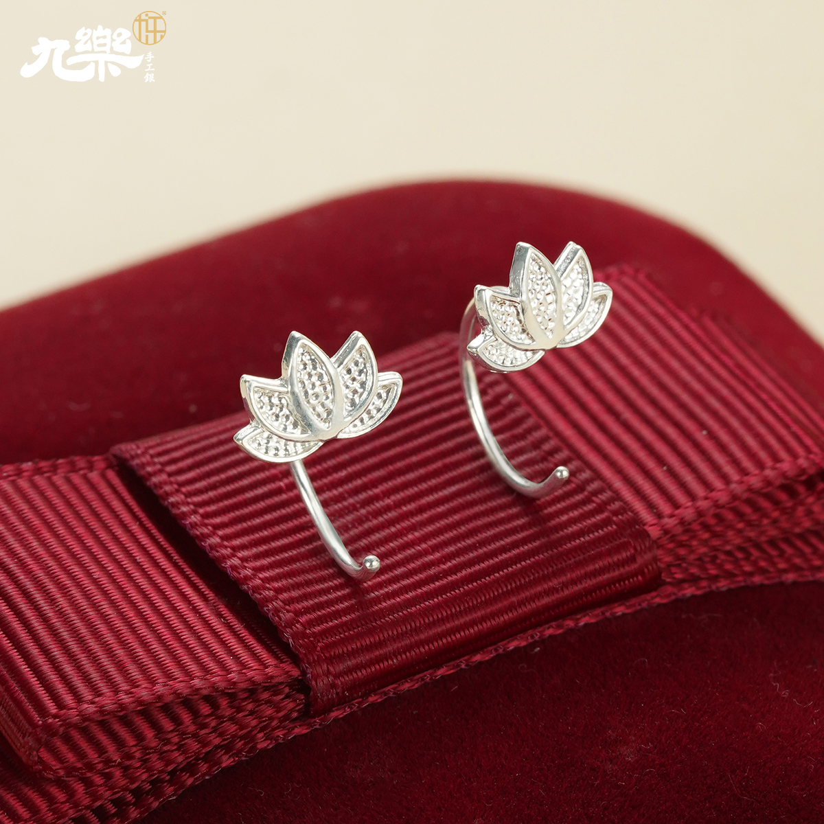 足银999莲花好运莲莲时尚耳钉