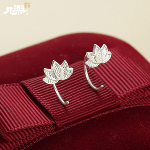九乐足银990银耳环女好运连连半圈耳钉新中式 耳饰送女友 国风时尚