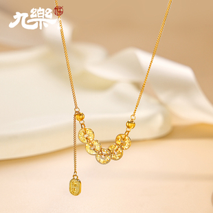 九乐足银999银项链女猫眼珠五钱币车花项链吉言吊坠项链送女友礼