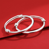 九乐999纯银手镯女亲子款 宝宝婴儿光面推拉绕丝实心手环送女友礼