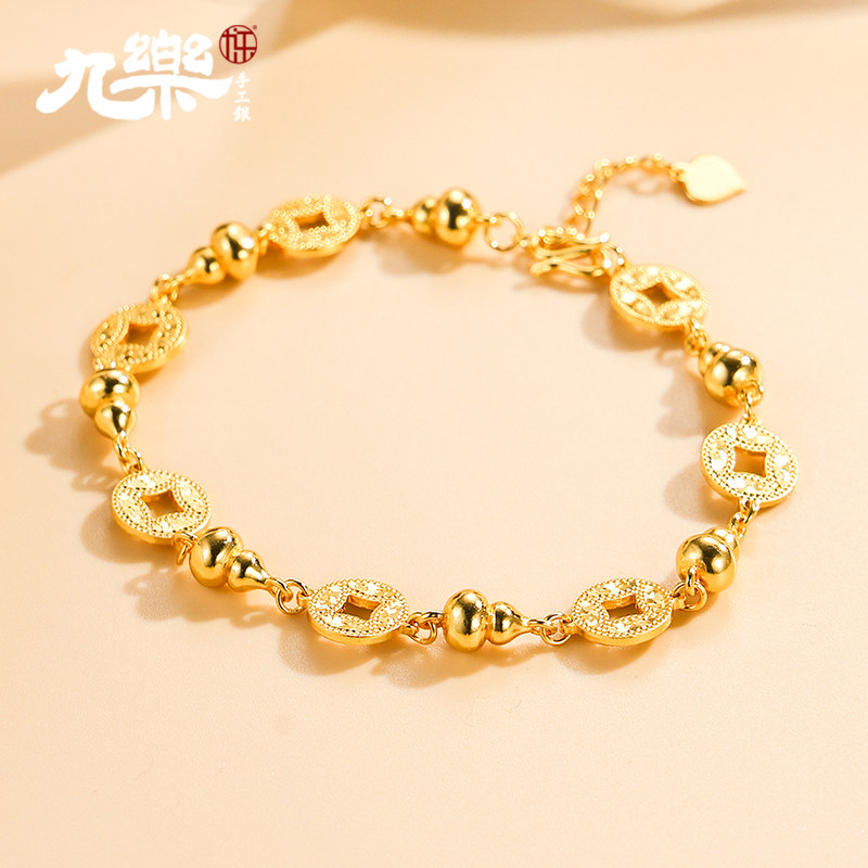 九乐足银999银手链女葫芦钱币金色手链碎冰冰钱币手链送女友礼物,饰品/流行首饰/时尚饰品新,手链,淘宝优惠券,粉丝福利购,淘宝优惠卷