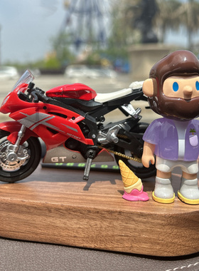 正版泡泡玛特BOB摩托车汽车摆件车中控台盲盒公仔摆饰品玩偶模型