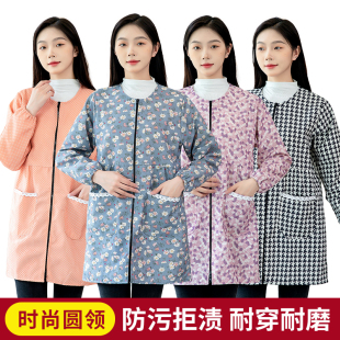 长袖 女罩衣大人新款 围裙厨房做饭家用外穿透气圆领薄款 工作服 时尚