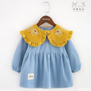 女童纯棉灯芯绒儿童罩衣秋冬厚防脏套棉服外罩防水反穿衣女宝护衣