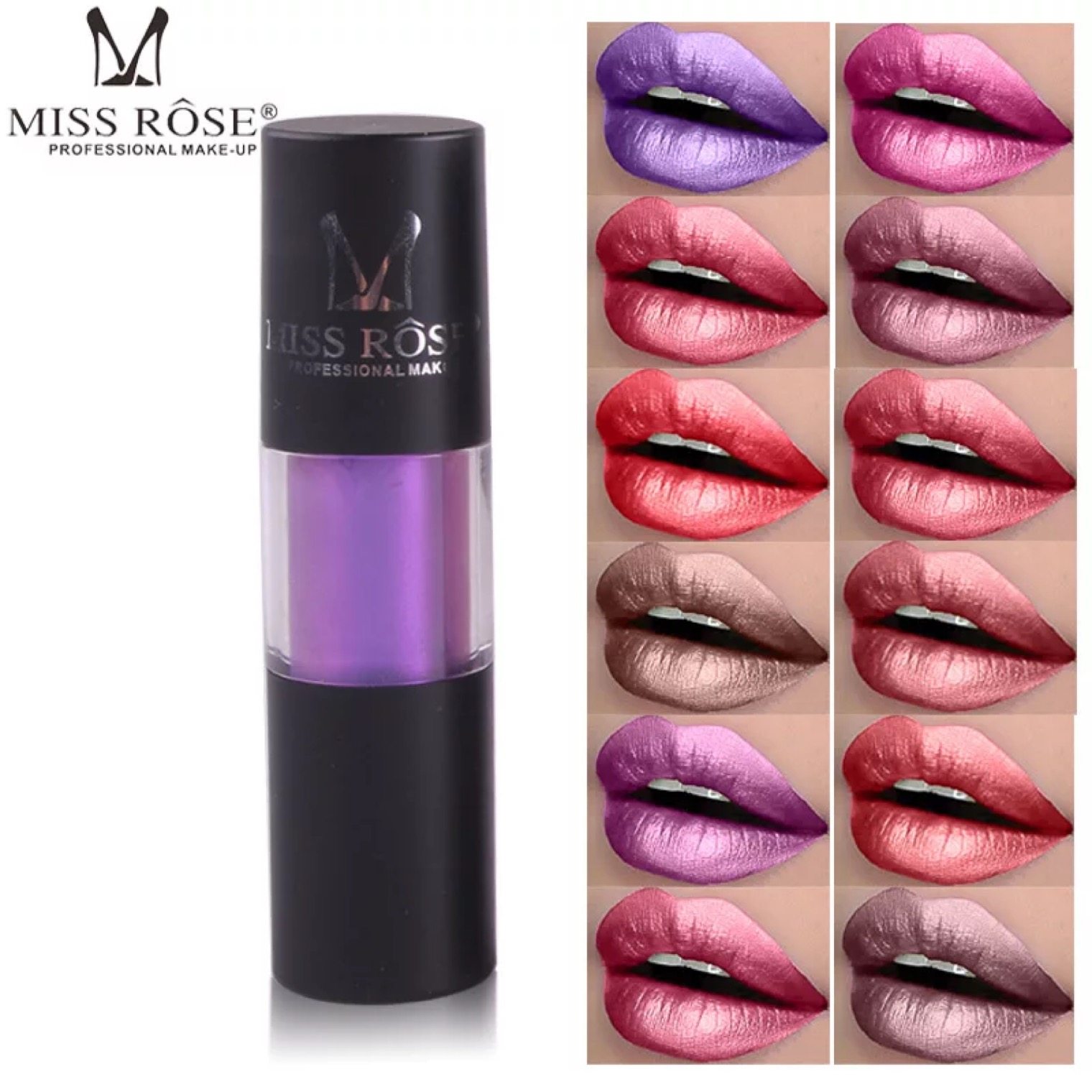 MISS ROSE Metallic color Lip Gloss Cylindrical Matte Non-stick Cup Lip Gloss waterproof Labial glazein the Makeup/Perfume/Beauty tools , Lipstick/Lipstick  category - from Buy2taobao.com to provide professional Taobao agent buy service