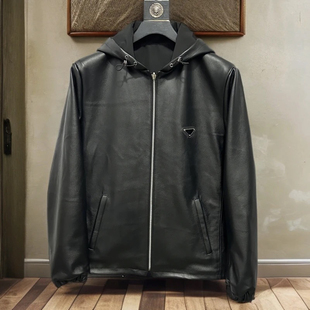 秋冬新款头层绵羊皮皮衣男真皮皮夹克短款连帽薄款秋季外套潮