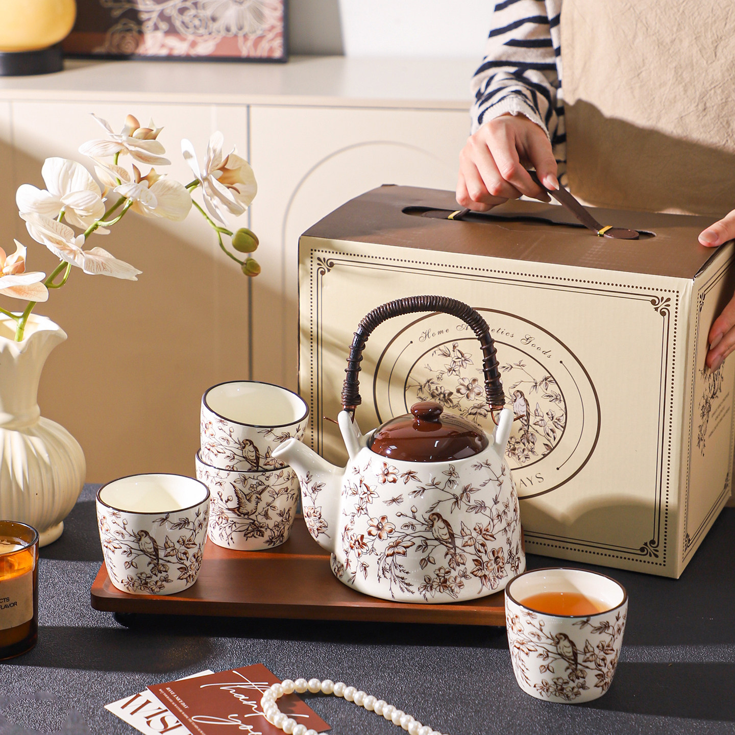 舍里轻奢陶瓷水壶家用客厅水具套装茶具礼盒茶壶茶杯乔迁新居礼物,餐饮具,水具套装,淘宝优惠券,粉丝福利购,淘宝优惠卷