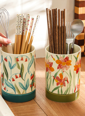 舍里法式花卉筷子收纳盒家用厨房筷子筒沥水防霉陶瓷筷子笼筷子桶