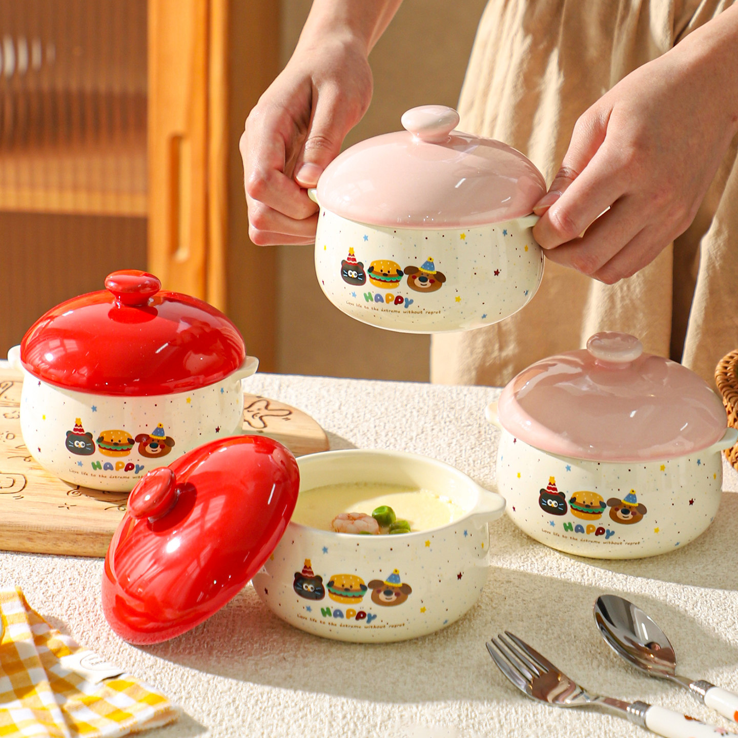 舍里可爱陶瓷蒸蛋碗带盖炖盅汤盅蒸鸡蛋羹专用碗家用宝宝辅食餐具,厨房/烹饪用具,炖锅/炖煲/汤煲,淘宝优惠券,粉丝福利购,淘宝优惠卷