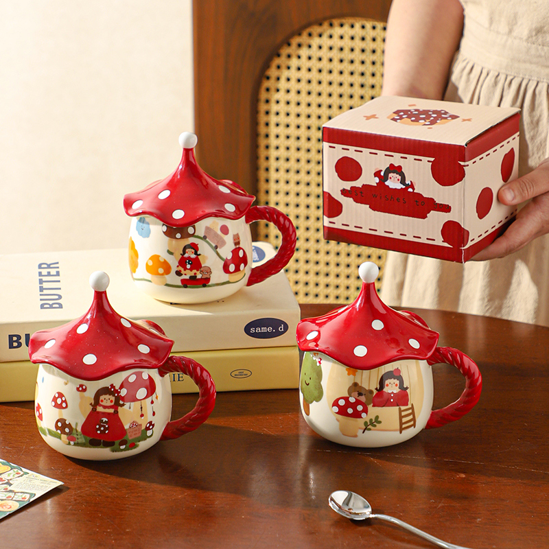 舍里可爱家用带盖马克杯