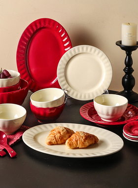 舍里法式红色碗碟2025新款结婚餐具新婚礼物饭碗菜盘鱼盘乔迁新居