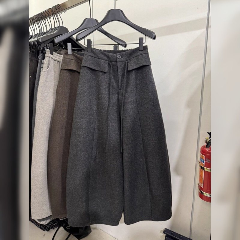 灰色加绒加厚毛呢休闲裤子女款秋冬大码显瘦高腰设计感阔腿弯刀裤,女装/女士精品,休闲裤,淘宝优惠券,粉丝福利购,淘宝优惠卷