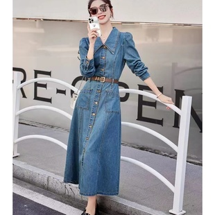 牛仔连衣裙女春秋季2026新款高级感质感气质长裙港味复古chic裙子