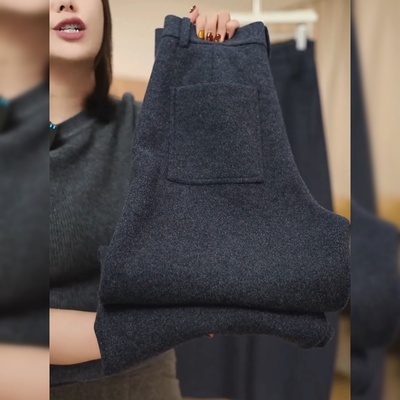 高腰加厚香蕉裤黑灰色直筒休闲裤