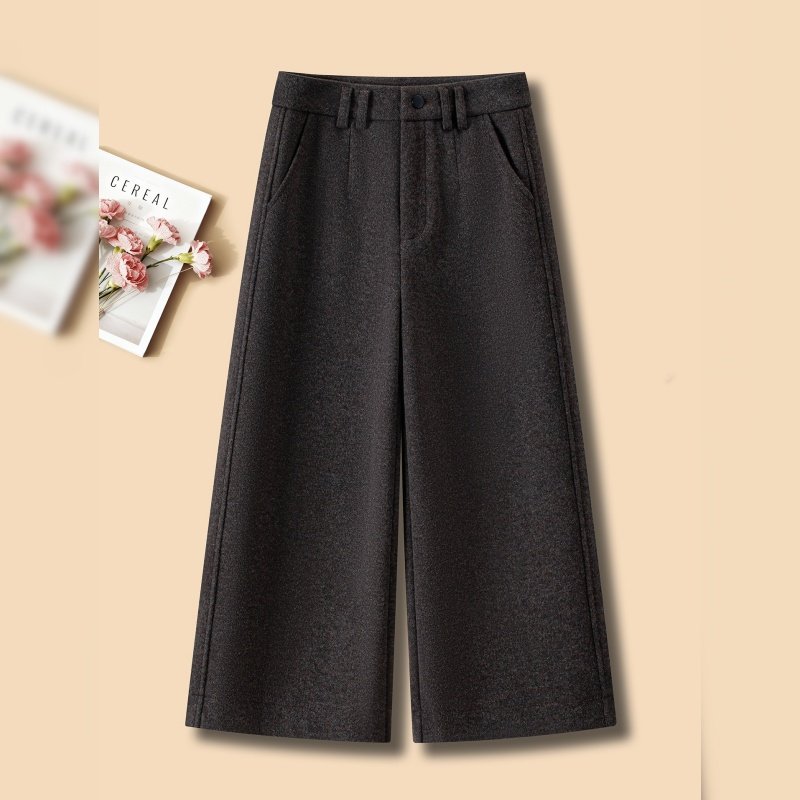 窄版加厚休闲羊毛呢九分直筒裤子