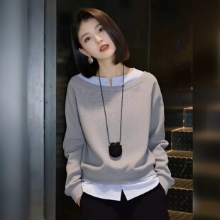 大码宽松休闲假两件套头卫衣女士2026年秋季新款时尚百搭长袖上衣