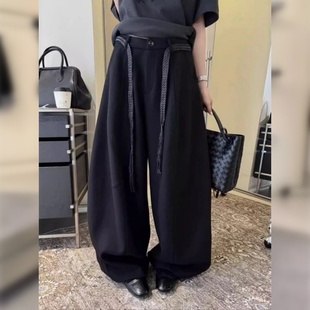 胖mm宽松显瘦松弛感休闲弯刀裤 大码 女25年秋新款 黑灰色毛呢阔腿裤