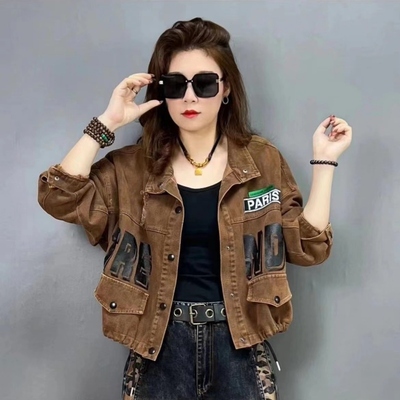 翻领牛仔外套个性显瘦哈伦迷彩-