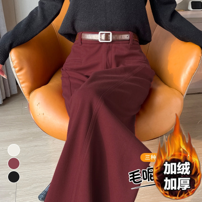 通勤韩版高腰毛呢加绒加厚直筒裤