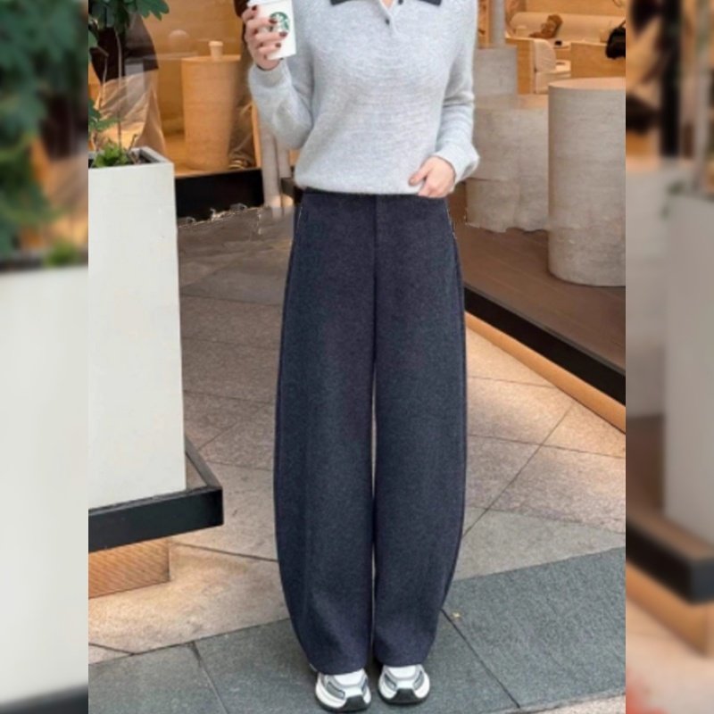 黑灰色阔腿裤女秋冬季2025年新款高腰宽松褶皱加厚羊毛直筒弯刀裤,女装/女士精品,休闲裤,淘宝优惠券,粉丝福利购,淘宝优惠卷