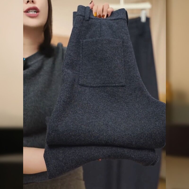 深灰色加厚毛呢弯刀裤女冬季2025新款大码垂感显瘦休闲加绒阔腿裤,女装/女士精品,休闲裤,淘宝优惠券,粉丝福利购,淘宝优惠卷