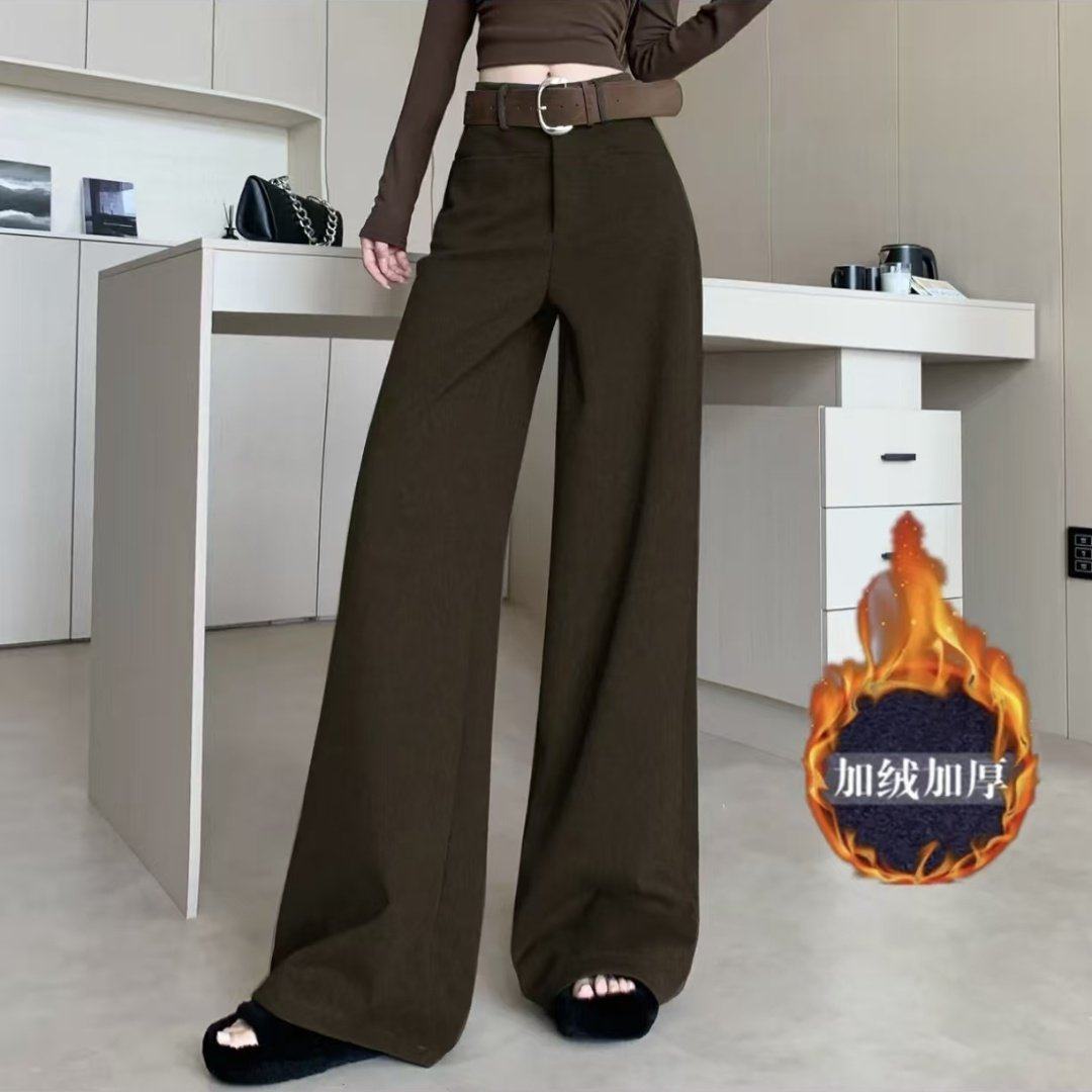 高级感咖色毛呢西装裤女秋冬2026加绒高腰垂感休闲直筒拖地阔腿裤,女装/女士精品,休闲裤,淘宝优惠券,粉丝福利购,淘宝优惠卷