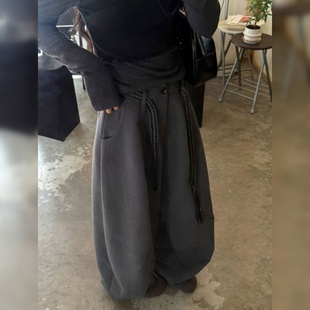 加绒休闲阔腿裤 深灰色糯米弯刀裤 小个子显瘦冬季 2025新款 女秋冬季