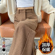 咖色加绒阔腿裤 子 毛呢人字纹直筒美拉德裤 女秋冬2025新款 高腰窄版