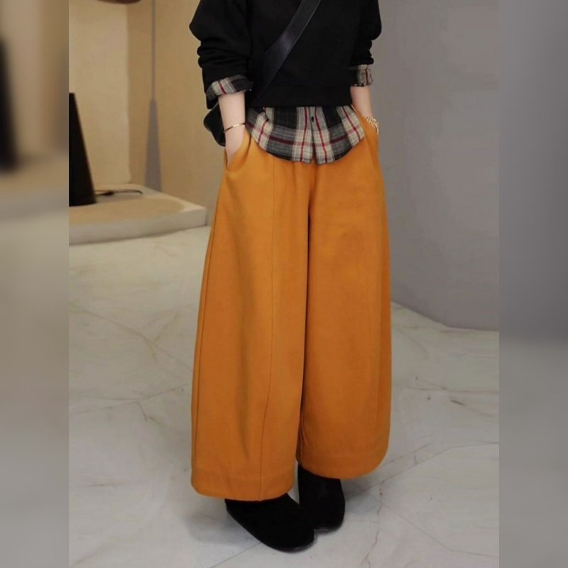 姜黄色抽绳高腰加绒加厚弯刀阔腿卫裤女2025秋冬宽松直筒运动裤子,女装/女士精品,休闲裤,淘宝优惠券,粉丝福利购,淘宝优惠卷