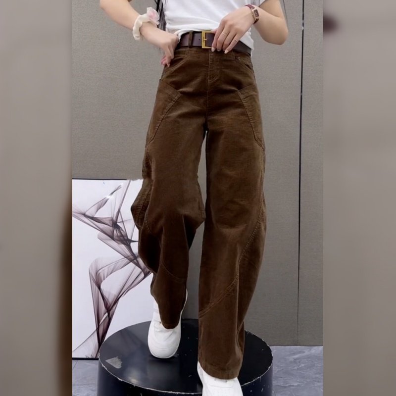 大码拖地长裤胖mm条绒休闲裤子-