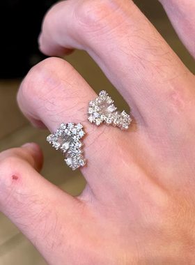 银色拉丝闪钻满天星开口可调戒指